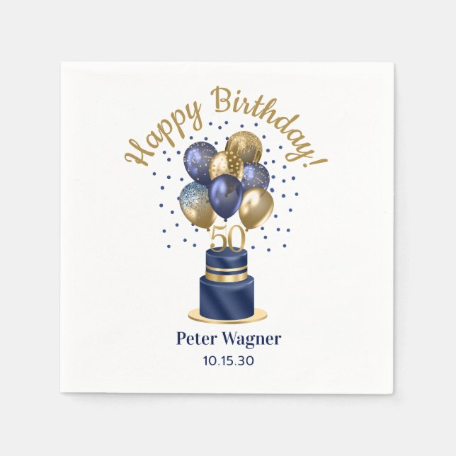 50th Birthday Navy Blue Balloon Cake Napkins (Front)