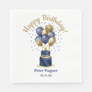 50th Birthday Navy Blue Balloon Cake Napkins