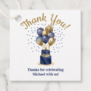 50th Birthday Navy Blue Balloon Cake Thank You Favor Tags
