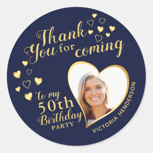 50th Birthday Navy Blue Favor Thank You for Coming Classic Round Sticker