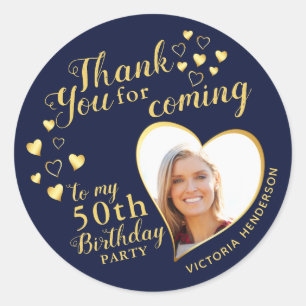 50th Birthday Navy Blue Favor Thank You for Coming Classic Round Sticker