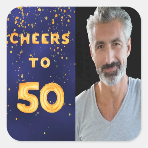50th birthday navy blue gold cheers square sticker