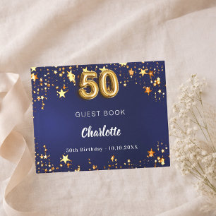 50th Birthday navy blue gold stars Guest Book