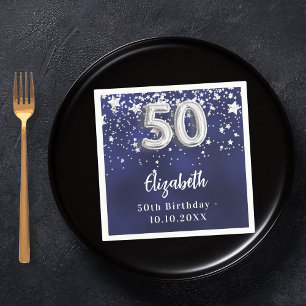 50th birthday navy blue silver stars napkins