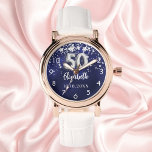 50th birthday navy blue silver stars watch<br><div class="desc">A gift for a 50th birthday. A navy blue background color with faux silver stars. The blue color is uneven.  Add a name,  date.</div>