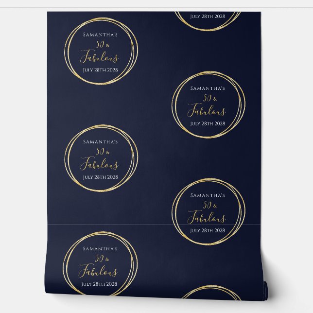 50th Birthday Navy Gold 50 Fabulous Wallpaper (Unrolling)