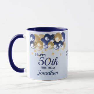 50th Birthday Navy Gold Balloons  Mug