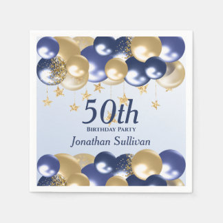 50th Birthday Navy Gold Balloons Party Napkins