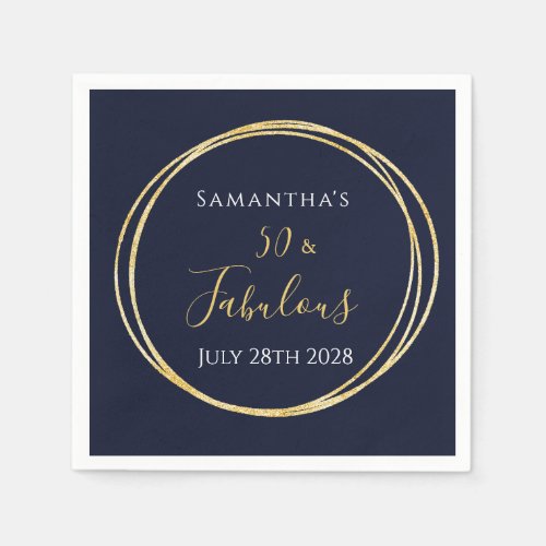 50th Birthday Navy Gold Birthday Party Napkins