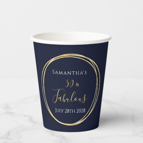 50th Birthday Navy Gold Birthday Party Paper Cups