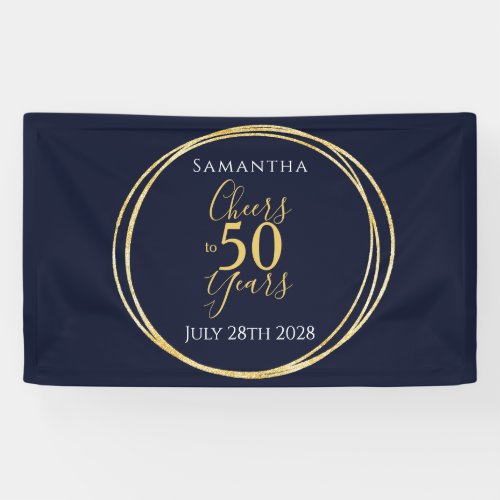 50th Birthday Navy Gold Cheers to 50 Years Party Banner