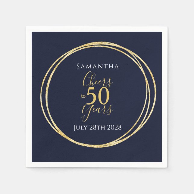 50th Birthday Navy Gold Cheers to 50 Years Party Napkins (Front)
