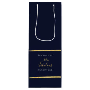50th Birthday Navy Gold Elegant Stylish Party Wine Gift Bag