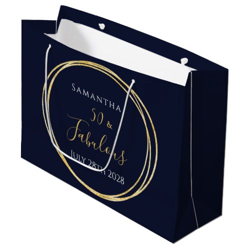 50th Birthday Navy Gold Personalized Party Favor Large Gift Bag