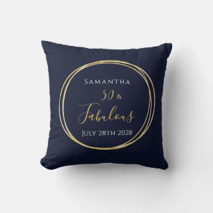 50th Birthday Navy Gold Personalized Throw Pillow
