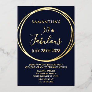 50th Birthday Navy Real Gold Foil Invitation