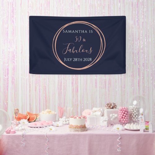 50th Birthday Navy Rose Gold Birthday Party Banner