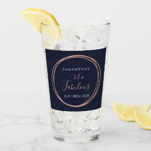 50th Birthday Navy Rose Gold Birthday Party Favor Glass