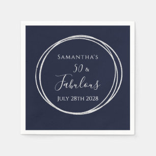 50th Birthday Navy Silver 50 and Fabulous Party Napkins