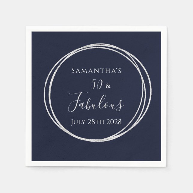 50th Birthday Navy Silver 50 and Fabulous Party Napkins (Front)