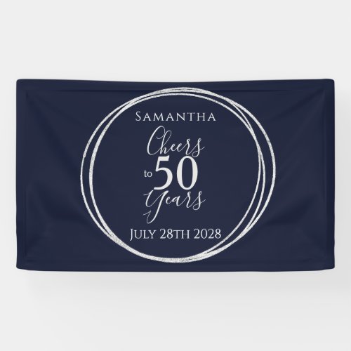 50th Birthday Navy Silver Cheers to 50 Years Party Banner