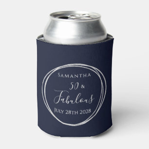 50th Birthday Navy Silver Personalized Party Favor Can Cooler