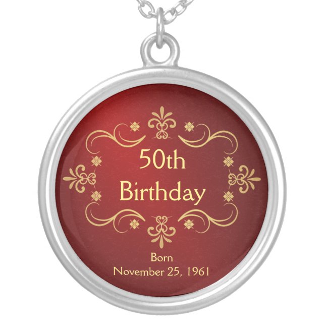 50th Birthday Necklace - Vintage Frame Pendant (Front)