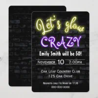 50th Birthday Neon Glow Sign Invitation | Zazzle