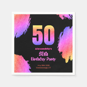 50th birthday neon pink glitter party napkins
