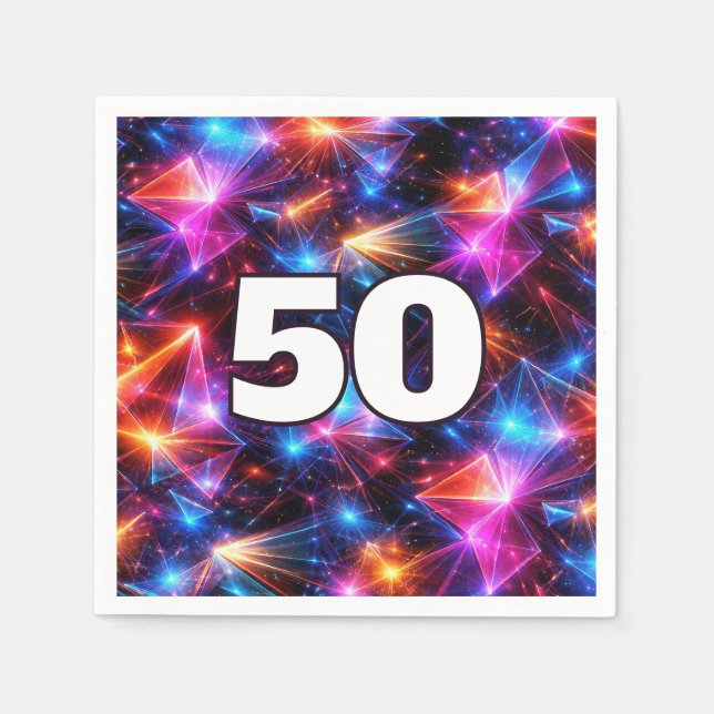 50th Birthday Neon Polygon Abstract  Napkins (Front)