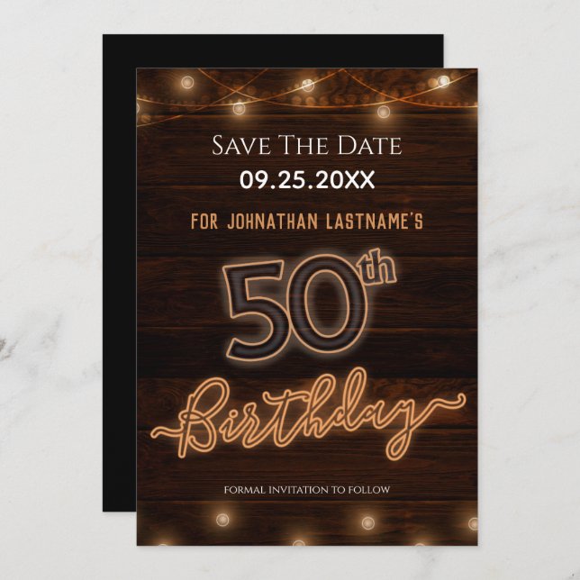 50th Birthday Neon Save the Date Invitation (Front/Back)