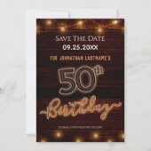 50th Birthday Neon Save the Date Invitation (Front)