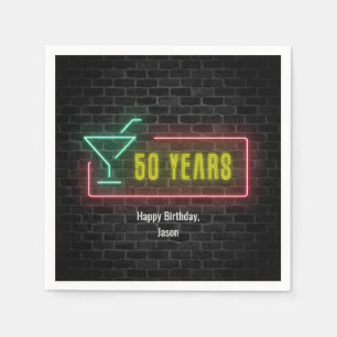 50th birthday Neon Sign on brick wall Napkins