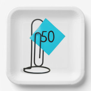 50th Birthday Note On a Paper Clip Plates