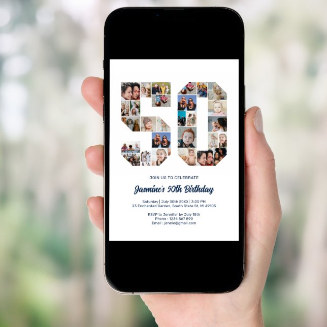 50th Birthday Number 50 Custom Photo Collage Invitation (Front Digital)