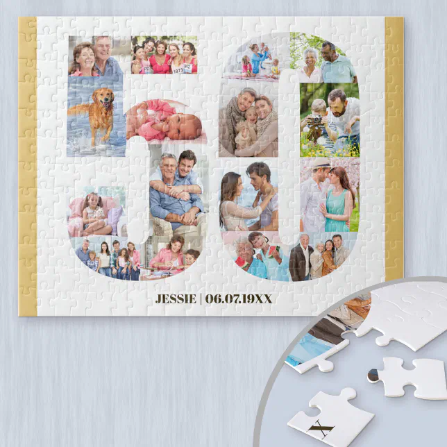 50th Birthday Number 50 Custom Photo Collage Jigsaw Puzzle | Zazzle