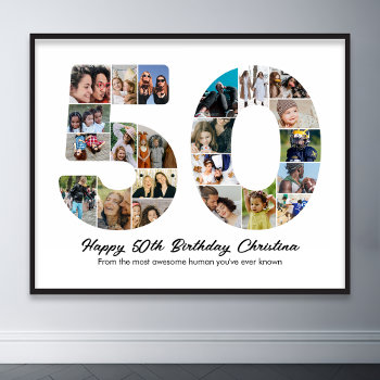 50th Birthday Number 50 Photo Collage Anniversary Poster by raindwops at Zazzle