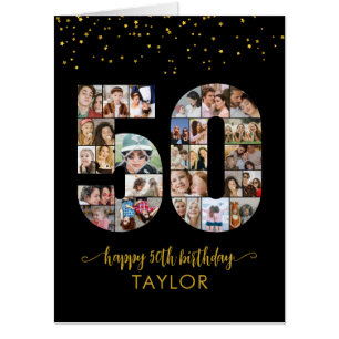 50th Birthday Number 50 Photo Collage Black Card