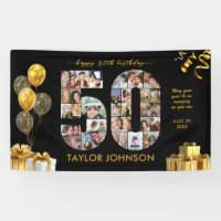 50th Birthday Number 50 Photo Collage Black Gold
