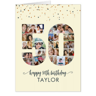 50th Birthday Number 50 Photo Collage Cream Card