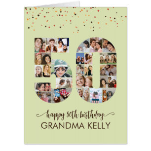 50th Birthday Number 50 Photo Collage Green Card