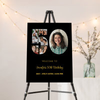 50th Birthday Number 50 Photo Collage Modern Black