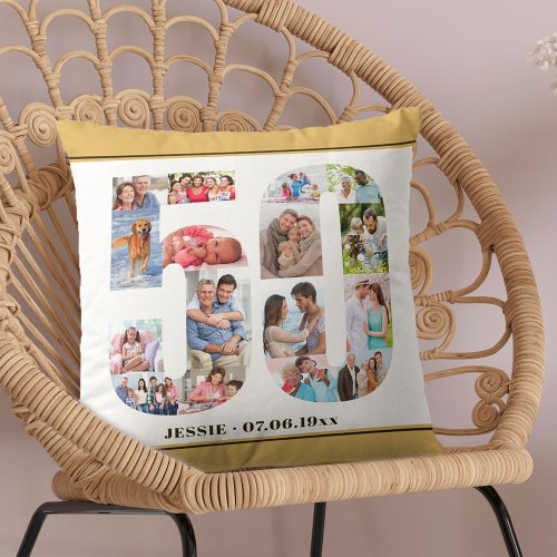 50th Birthday Number 50 Photo Collage Neutral Throw Pillow