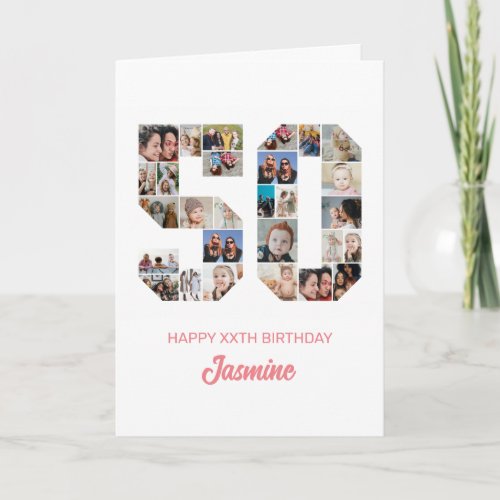 50th Birthday Number 50 Photo Collage Personalized Card