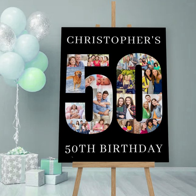 50th Birthday Number 50 Photo Collage Personalized Foam Board (Creator Uploaded)