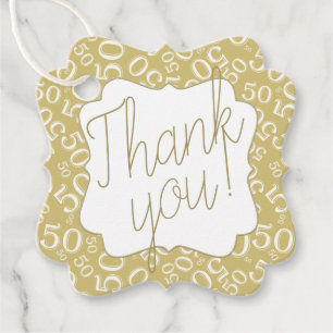 50th Birthday Number Pattern 50 Gold and White Favor Tags
