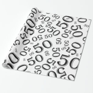 50th Birthday Number Pattern Black and White (L) Wrapping Paper