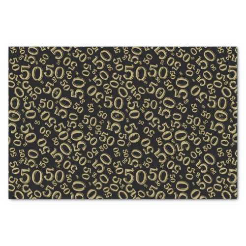 50th Birthday Number Pattern  Gold and Black Tissue Paper