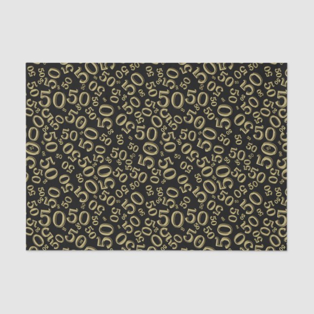 50th Birthday Number Pattern  Gold and Black Tissue Paper (Front)