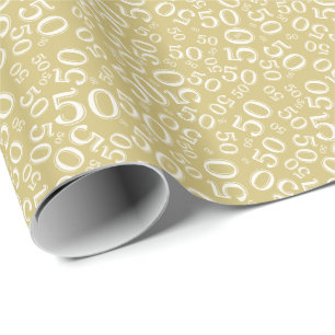 50th Birthday Number Pattern Gold and White (S) Wrapping Paper